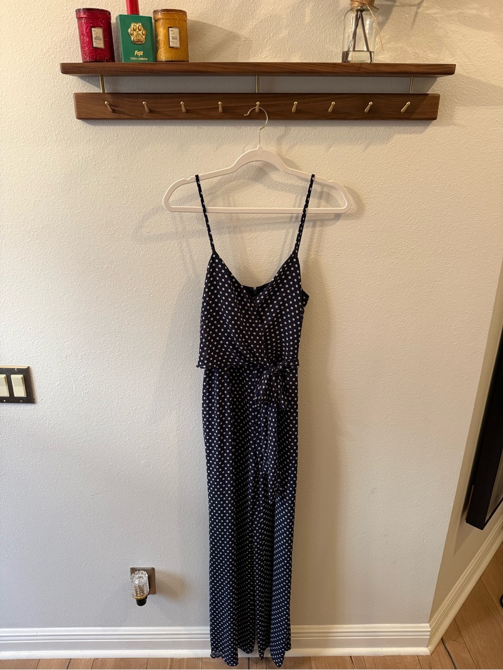 Michel Kors Navy Blue Polka Dot Spaghetti Strap Jumpsuit